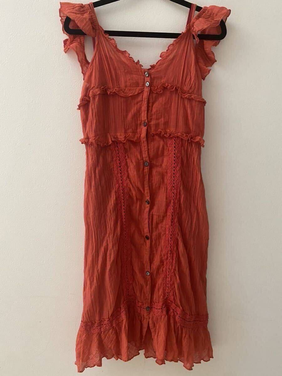 C C CROSS サイズ38 刺繍ワンピース リゾートワンピ 朱色拍卖