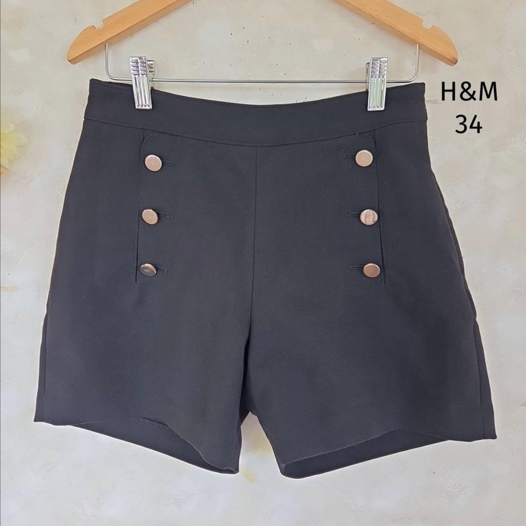 エイチアンドエム H&M ボタン付きショートパンツ 黒 34 XS ブラック拍卖