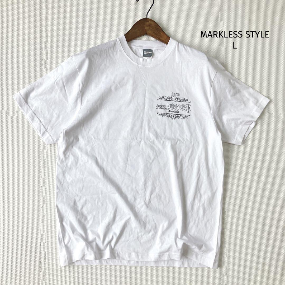 マークレススタイル Tシャツ【L】半袖 英字ロゴ クルーネック 白 メンズ 美品拍卖