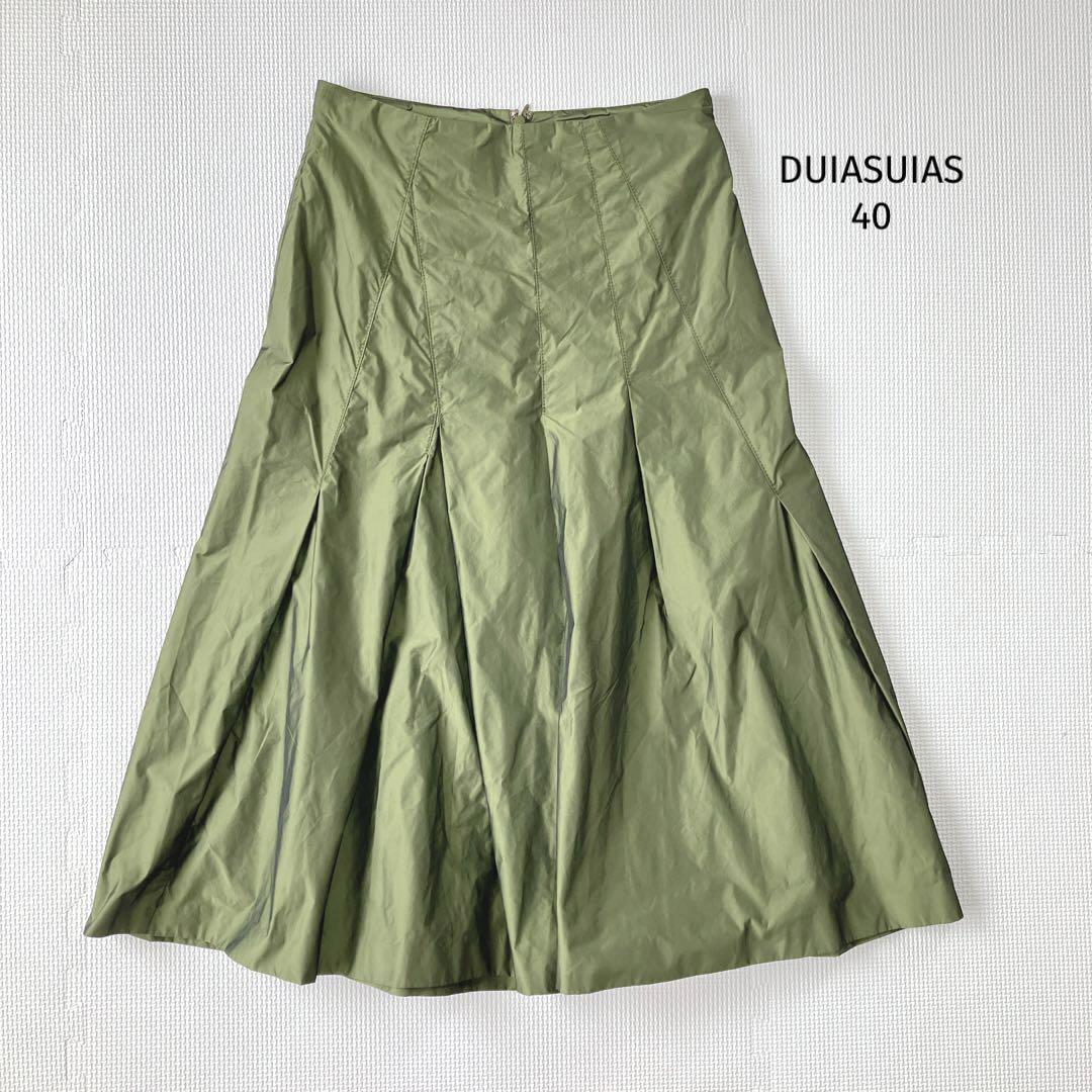DUIASUIAS 膝下丈スカート【40】光沢 カーキ フレア拍卖
