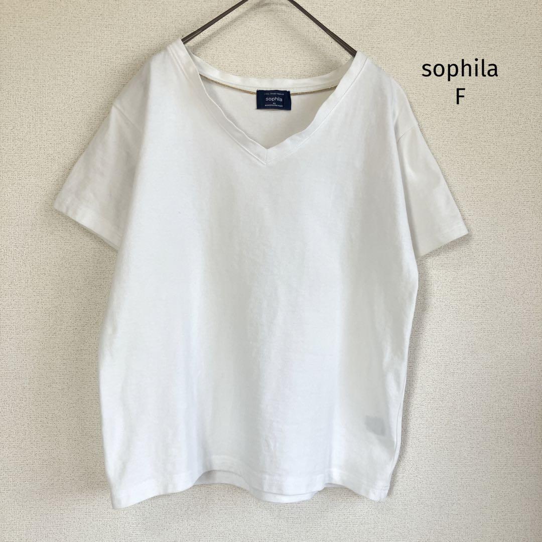 ソフィラ sophila Tシャツ カットソー【F】Vネック 白 ゴールドラメ拍卖