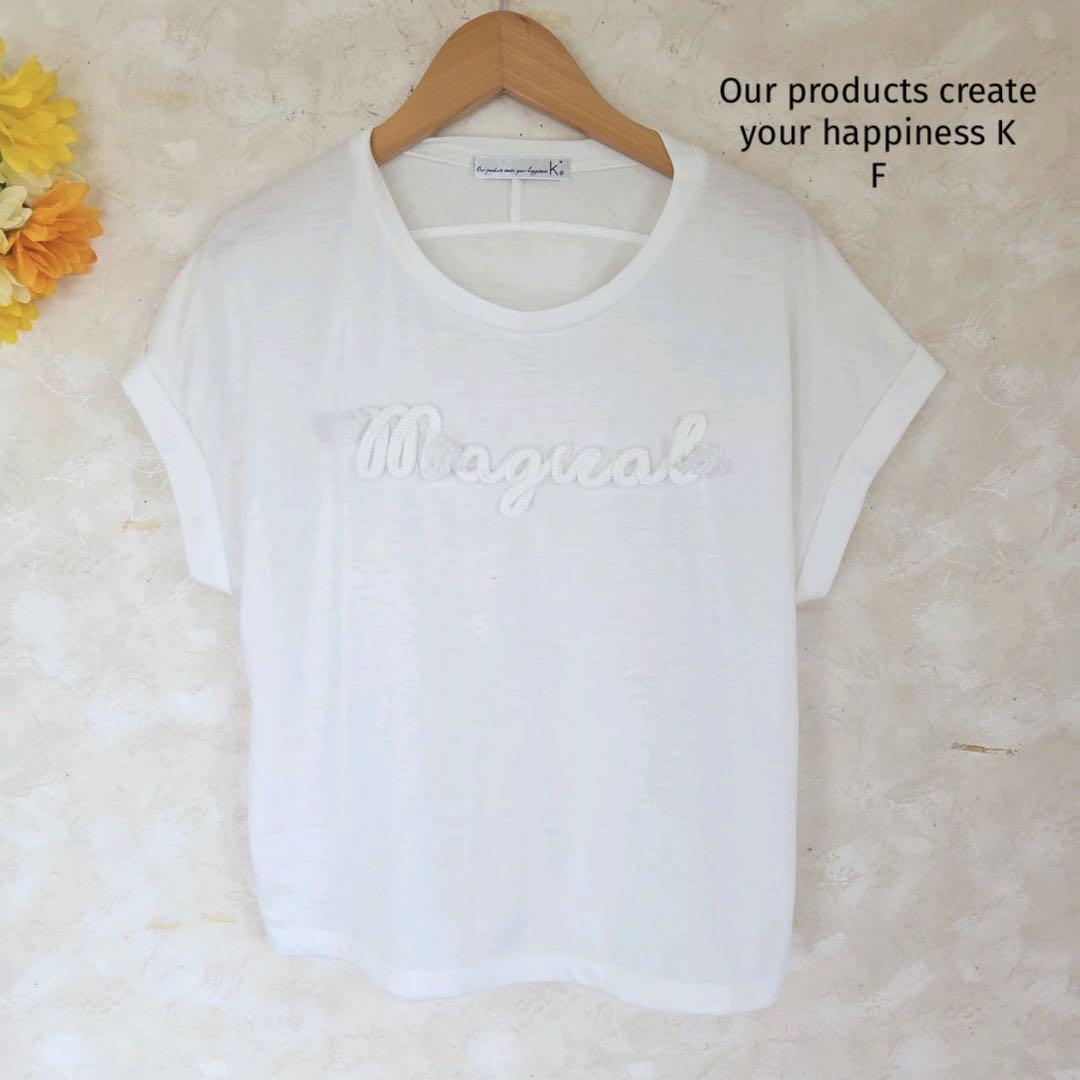 happiness K カットソー Tシャツ【F】英字 ホワイト 白拍卖