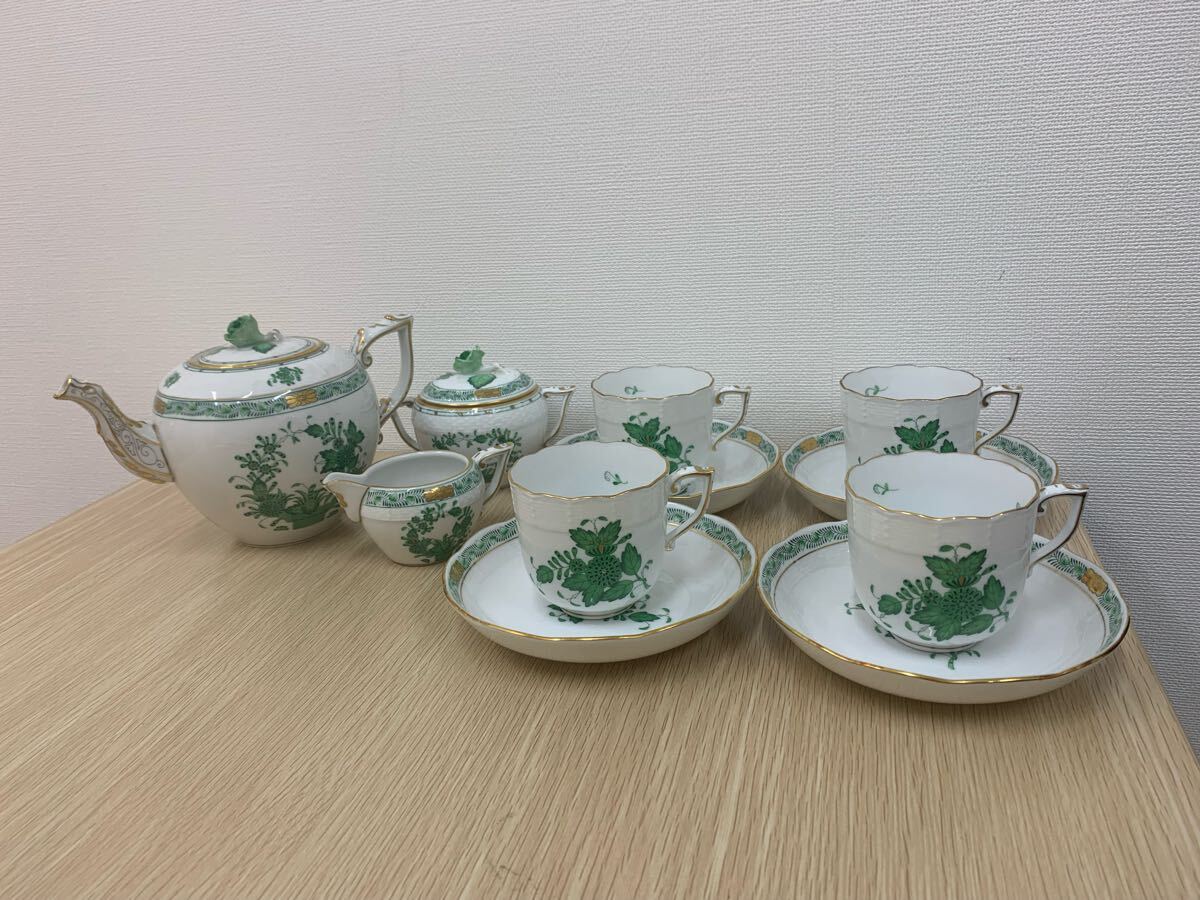 ヘレンドヴィクトリアHEREND HVNGARY HANDPAINTEDティーポット シュガーポット カップ &ソーサー 洋食器 おまとめ11点セット 花柄拍卖