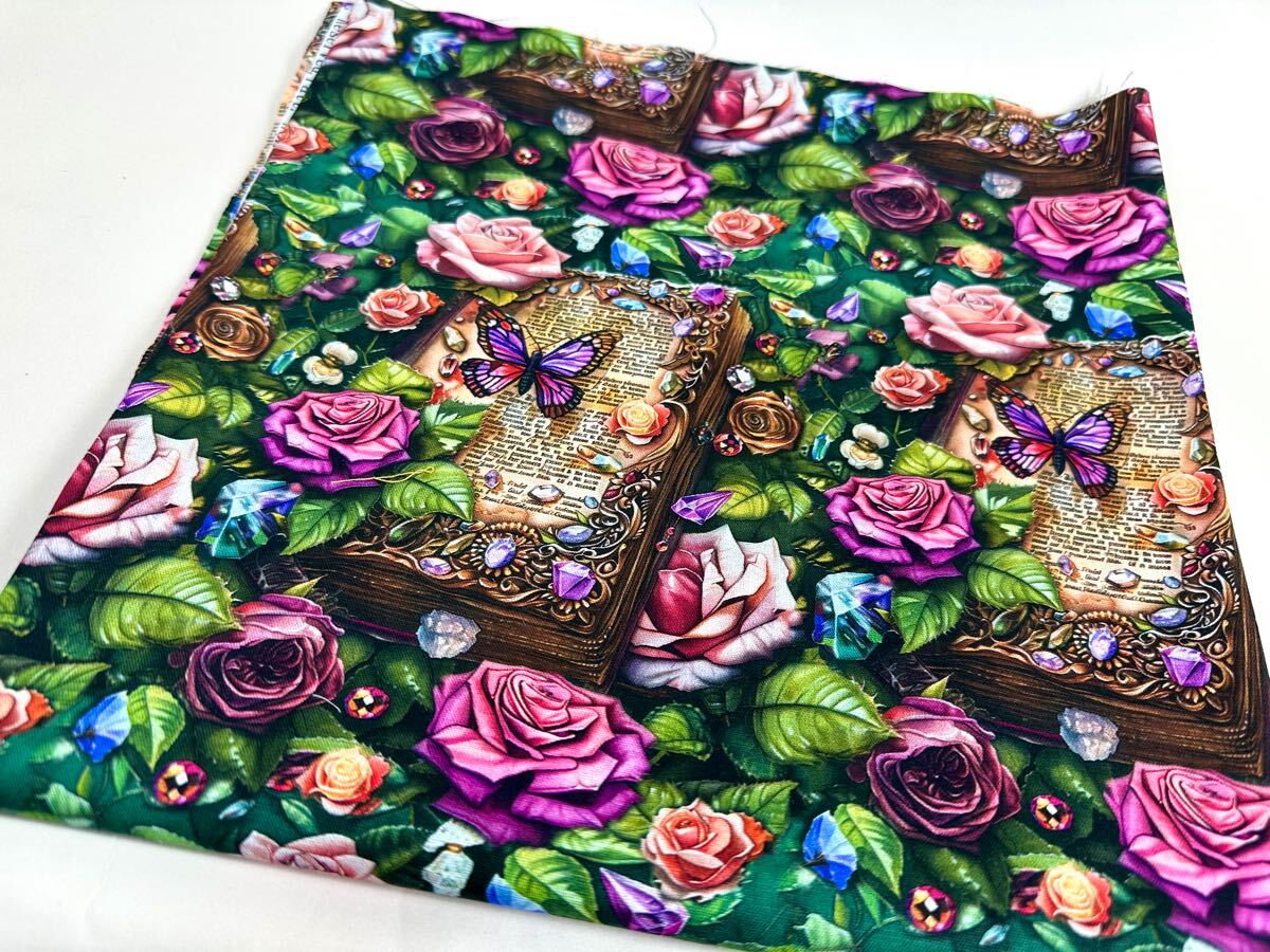 USAシーチング.綿100%生地.幅110cm×50cm.薔薇と書拍卖