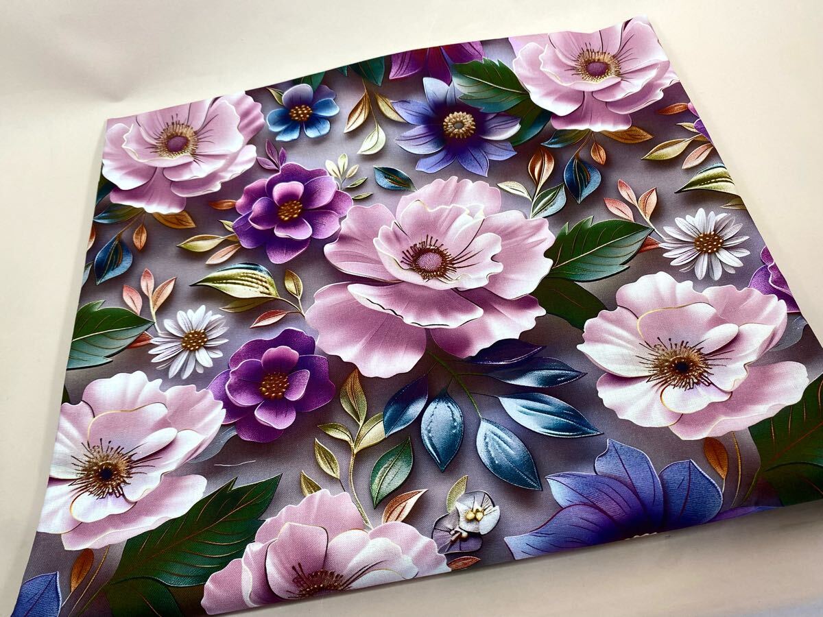 USA生地.シーチング.綿100%.幅110cm× 50cm.6559.紫色大花拍卖