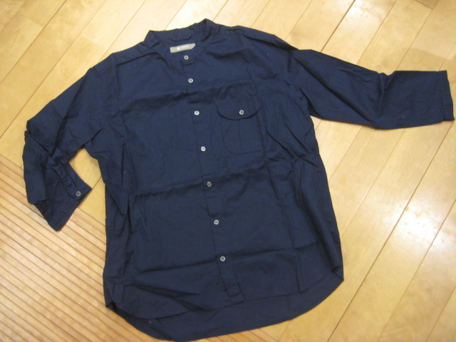 美品 ナノユニバース 七分袖 リネンシャツ ネイビー 紺色 ラウンドネック NANO universe」 7分袖シャツ メンズ拍卖