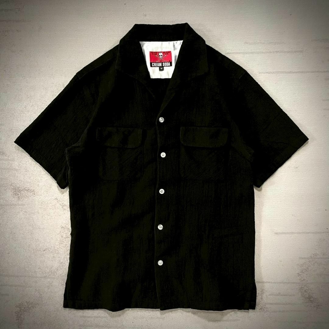 希少 美品 CREAM SODA オープンカラーシャツ コットン ブラック M拍卖