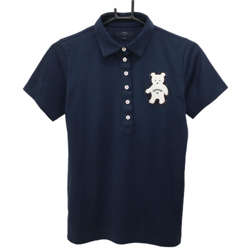 【美品】キャロウェイ 半袖ポロシャツ ネイビー ベアワッペン レディース L ゴルフウェア Callaway拍卖