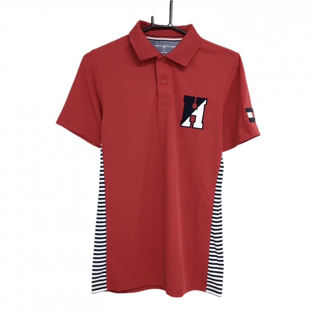 【超美品】トミーヒルフィガーゴルフ 半袖ポロシャツ レッド×ネイビー サイドボーダー メンズ M ゴルフウェア Tommy Hilfiger Golf拍卖