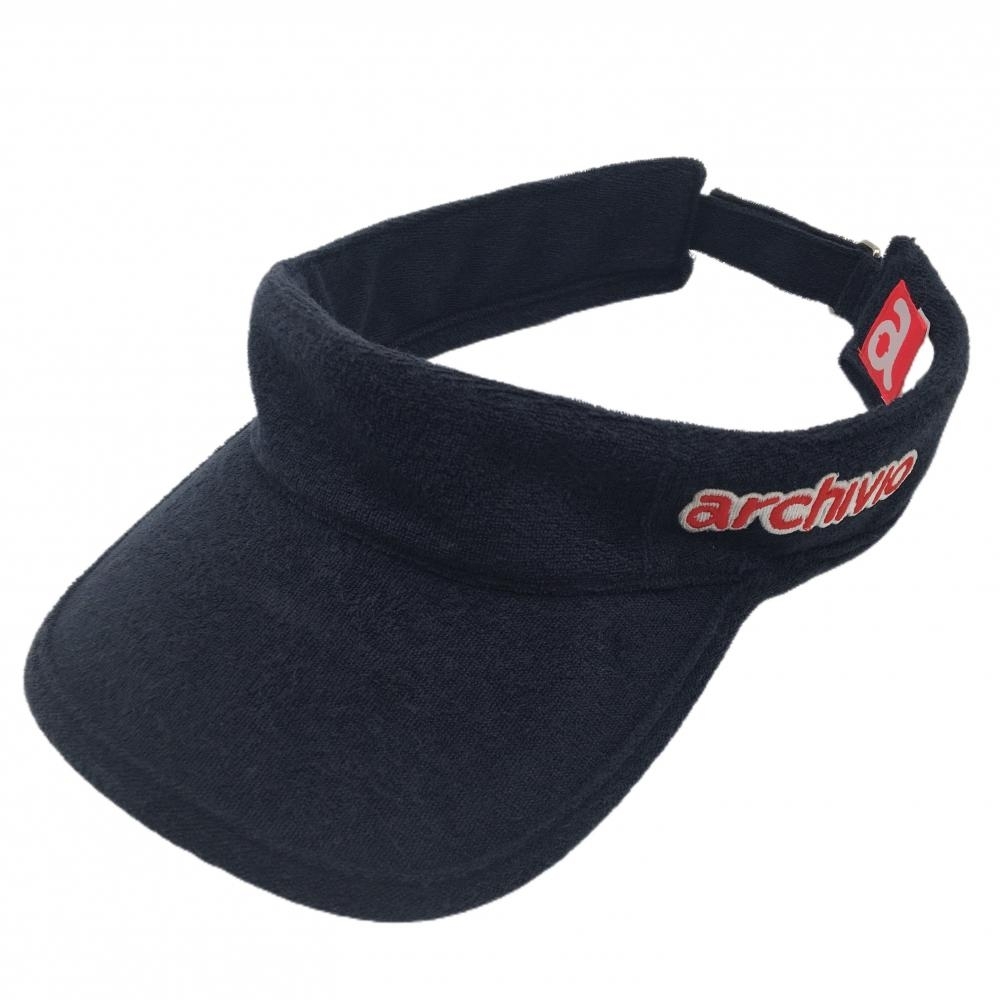 【美品】アルチビオ サンバイザー ネイビー パイル地 ロゴレッド ゴルフウェア archivio拍卖