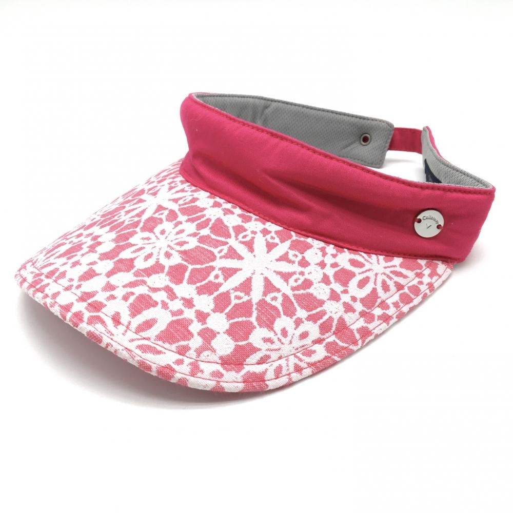 【超美品】キャロウェイ サンバイザー ピンク×白 つば柄 紙タグ付き FR ゴルフウェア Callaway拍卖