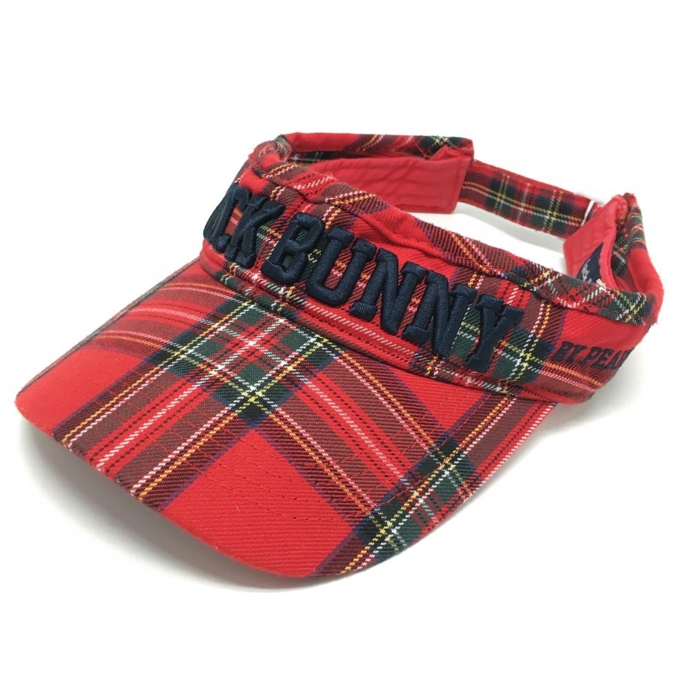 ジャックバニー サンバイザー レッド×グリーン チェック 立体ロゴ FR ゴルフウェア Jack Bunny拍卖