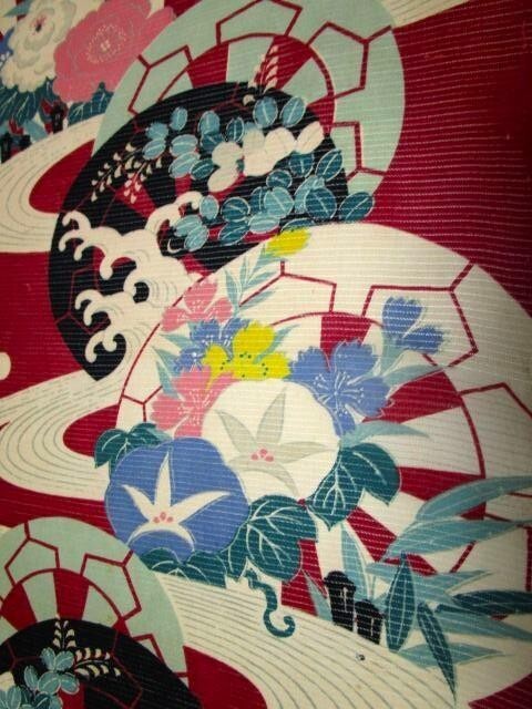 F-4★歯車*白波*朝顔*牡丹*撫子*桔梗*萩*交織*絽*古布はぎれ★暖簾/タペストリー/一閑張り/夏柄拍卖