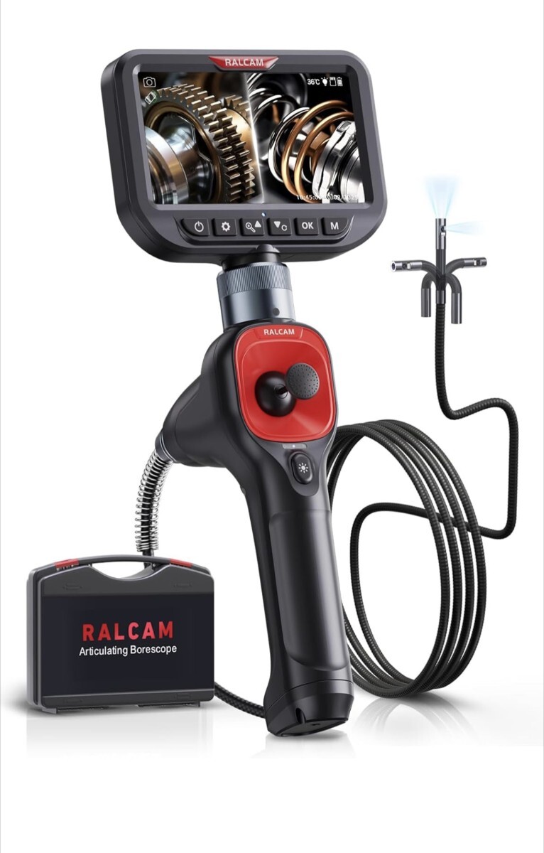 ファイバースコープ デュアルカメラ 360°四方向回転 暗所対応 工業用 内視鏡カメラ IP67防水防塵 車検修理用 プロ仕様 内視鏡 エンジン拍卖