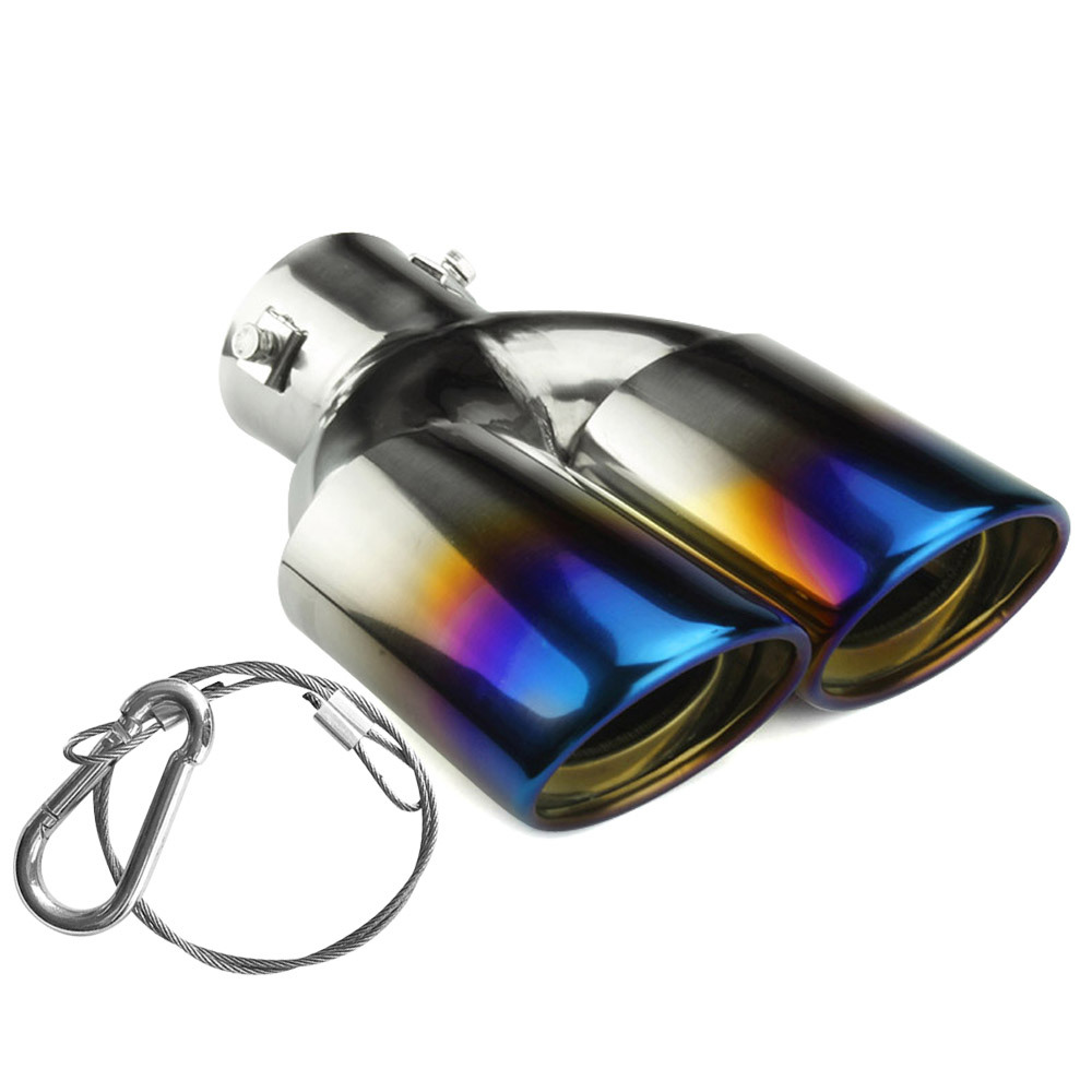 2本出し ステンレス製 マフラーカッター アクセサリー チタン焼き ボルト付 外装 カスタム 約34mm~49mmのマフラー適用拍卖