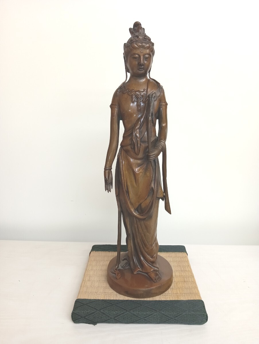 高村光雲 置物 仏像 仏教美術 観音菩薩像 銅製 ブロンズ 聖観音像 鋳銅 3232g拍卖