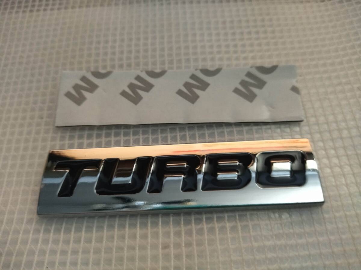 【ゆうパケット送料込】TURBO(ターボ) 3Dエンブレム(両面テープ付) メッキシルバー/ブラック 横7.5cm×縦2cm×厚さ2.5mm ②拍卖