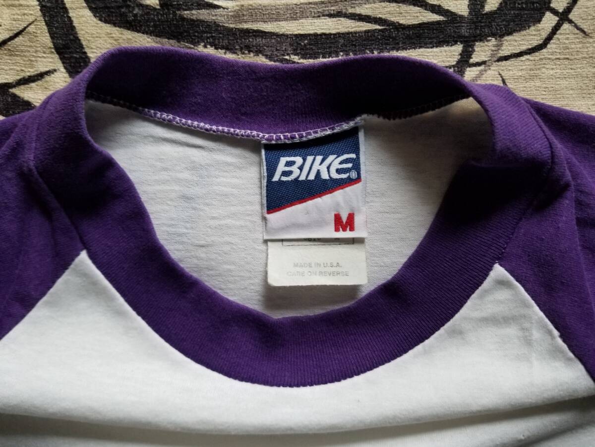 MADE IN U.S.A. USA製 アメリカ製 90s BIKE ビンテージ オリジナル ツートン ベースボール 七分袖 シングルステッチ Tシャツ M Sportswear拍卖