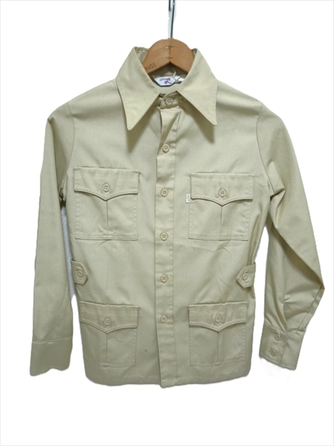 70's ビンテージ LEVI'S 75373-02221 リーバイス USA製 サファリジャケット BIG E レディース古着 S~M位 白タブ ベージュ ベルト付き拍卖