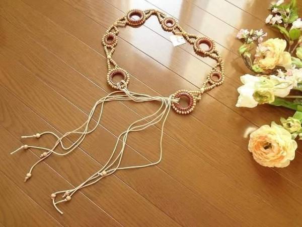 新品 ウッドビーズ レディース ベルト エスニック 全長160cm ベルト最大幅6cm アジアン ネイティブ拍卖