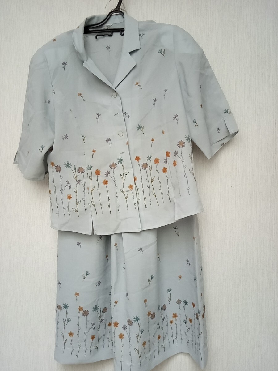 ロングスカート 半袖 ヴォーグvogue ブルーグレー 花柄 未使用 Lサイズ拍卖