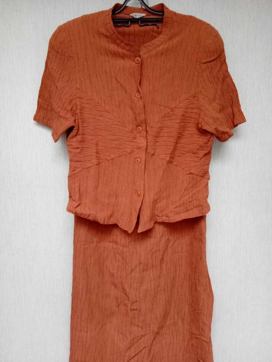 ブラウスオレンジ vogue ヴォーグ Lサイズ ロングスカート 半袖ブラウス拍卖