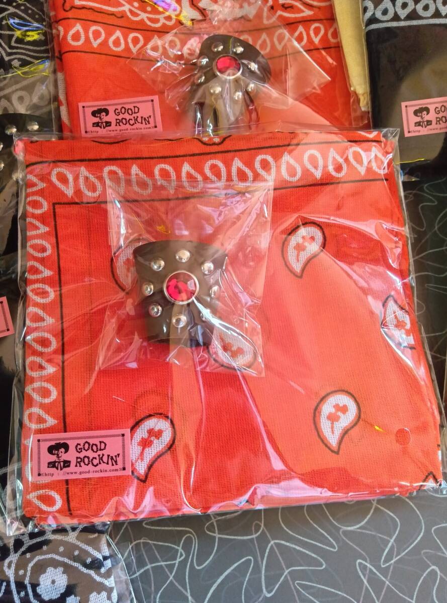 ブラウン色グッドロッキンレザースタッズバンダナリング(バンダナ付き検索ヴィンテージスタイルカントリー&ウエスタンロカビリービンテージ拍卖