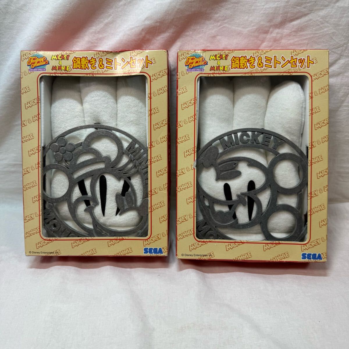 送料無料 レア レトロ ミッキーマウス ミニーマウス 鍋敷き&ミトンセット 全2種セット ☆ SEGA 2000 ディズニー 拍卖