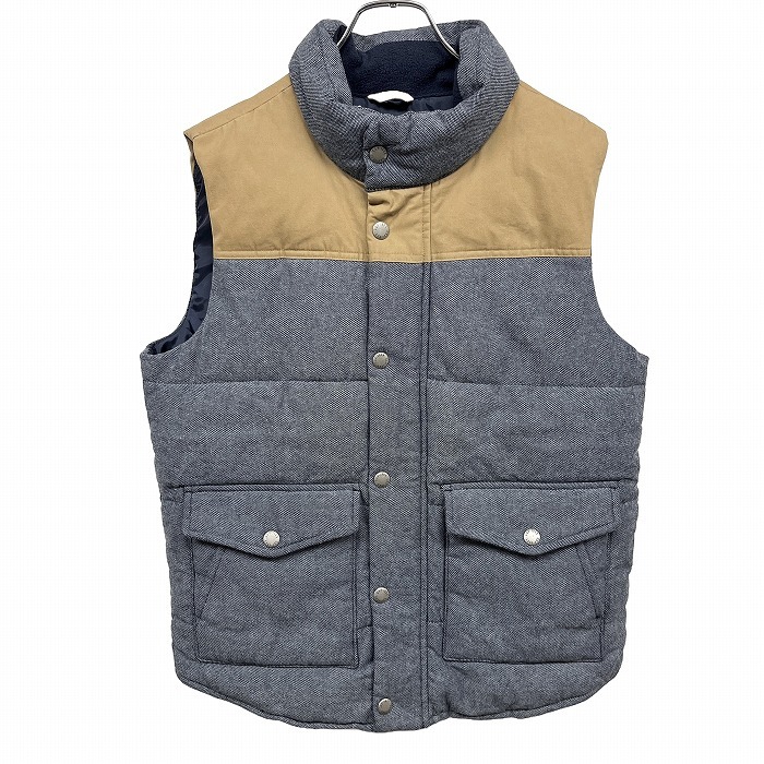 ギャップ GAP 中綿入り ベスト ノースリーブジャケット ハイネック ドットボタン×ジップ ポリ100% S 杢ネイビー 杢紺×ベージュ メンズ拍卖