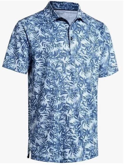 t36【 M 】 半袖 ポロシャツ 薄手 速乾 ボタニカル 植物 アロハ 総柄 メンズ 夏服 ゴルフウェア トップス スポーツ アウトドア拍卖