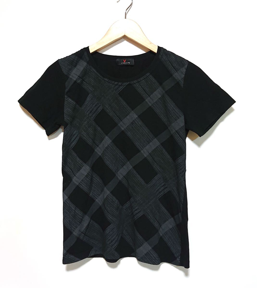 h3090gg 日本製 L'EQUIPE/レキップ サイズ38(S位) 半袖Tシャツ ブラック系 レディース カジュアル 着まわしコーデ おしゃれ 綿100% 春夏拍卖