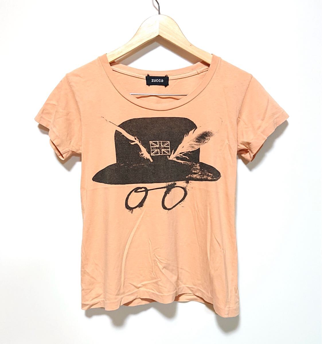 h3201gg 日本製 ZUCCa(ズッカ)サイズM 半袖Tシャツ ベージュ系 レディース カジュアル 春夏 プリントTシャツ ラインストーン おしゃれ 拍卖