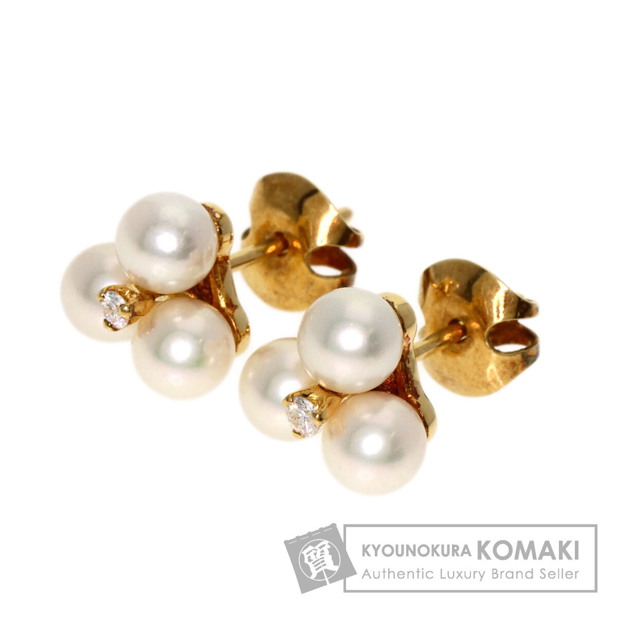 MIKIMOTO ミキモト パール 真珠 ダイヤモンド ピアス K18イエローゴールド レディース 中古拍卖