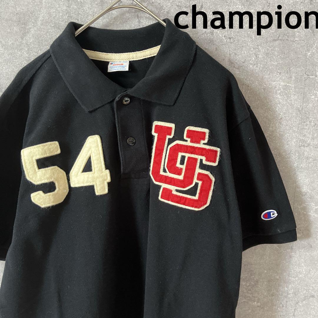 champion ポロシャツ 半袖 鹿の子 Mメンズ 黒 刺繍拍卖