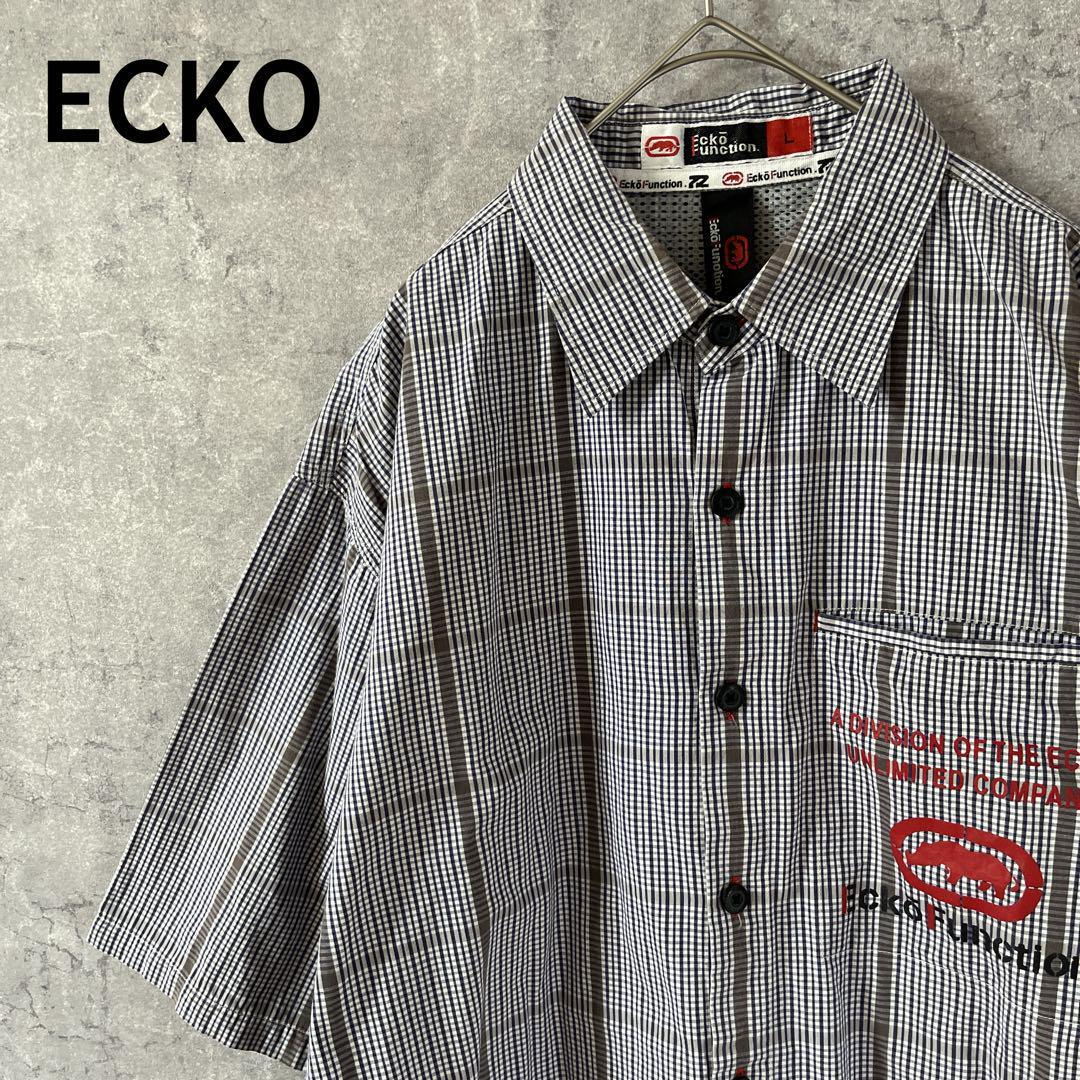 ECKO FUNCTION グラフィックチェック柄シャツ 半袖 ダボっとLメンズ拍卖