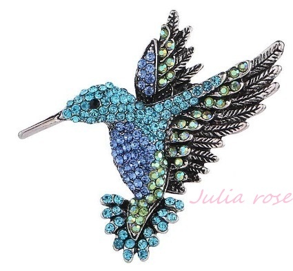 ブルーのハチドリのようなブローチ ブルーを中心としたラインストーン 青い鳥 新品 未使用品拍卖
