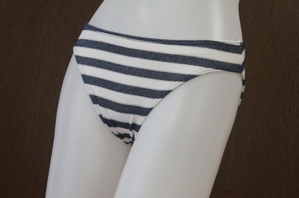 356-1-8◆パーソンズ☆ネイビー×白ラメ混ボーダー パイル地♪ビキニショーツ 9M 水着ボトム◆送料185円 3点同梱可拍卖