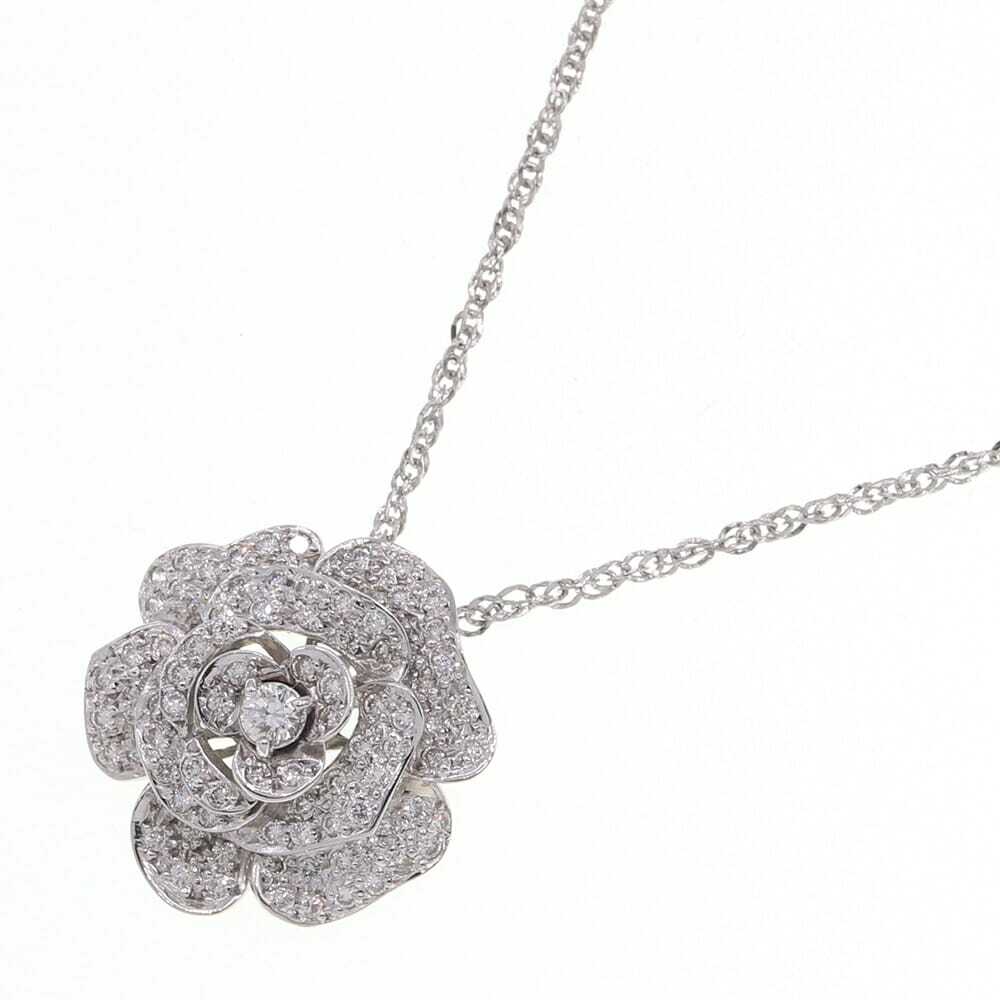 ダイヤモンド ネックレス フラワーモチーフ D0.83ct K18 WG 中古 ペンダント アクセサリー ジュエリー 宝石拍卖