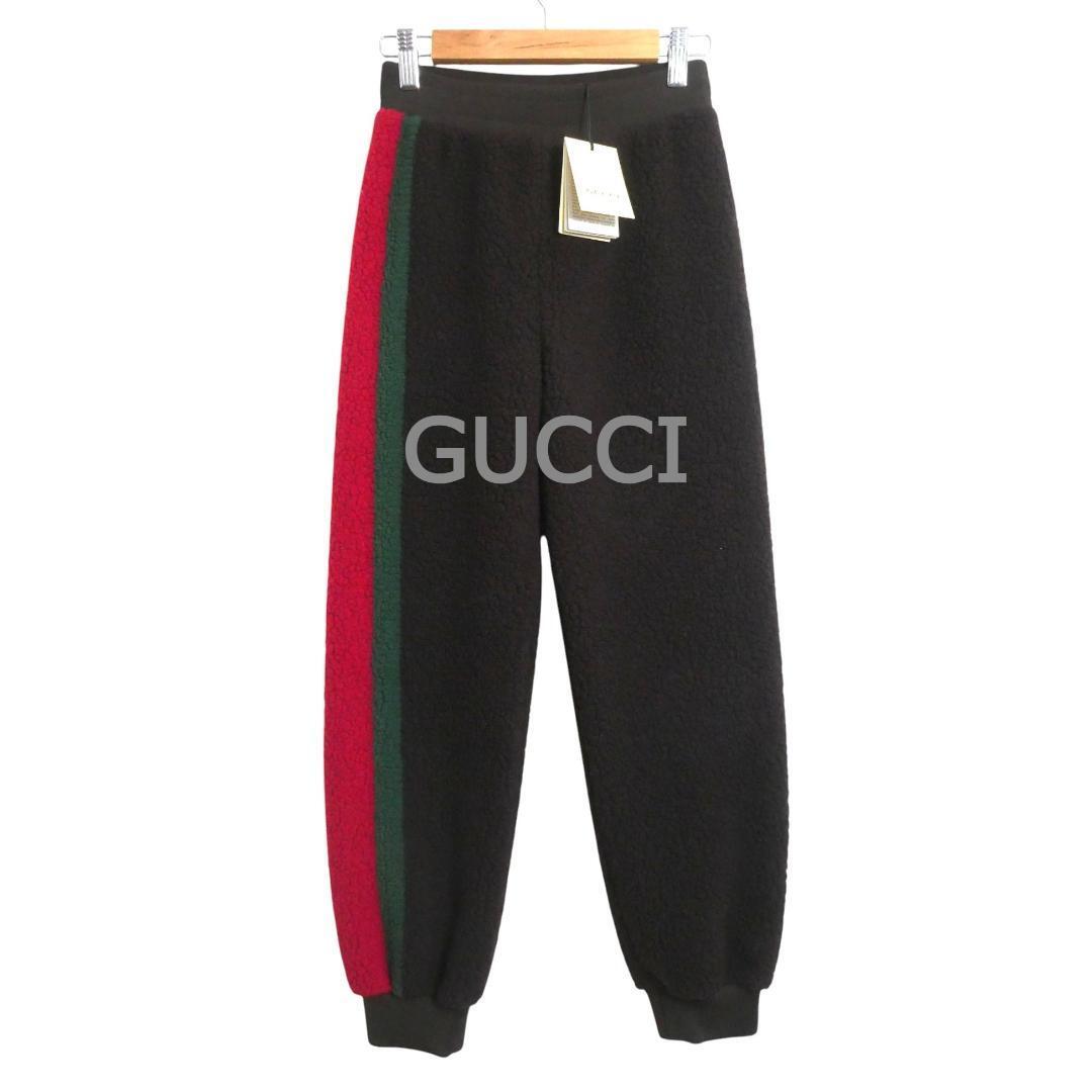 新品同様 GUCCI グッチ サイズ140 キッズ ウェブストライプ シェリーライン ボア スウェットパンツ ジョガーパンツ ブラウン系拍卖