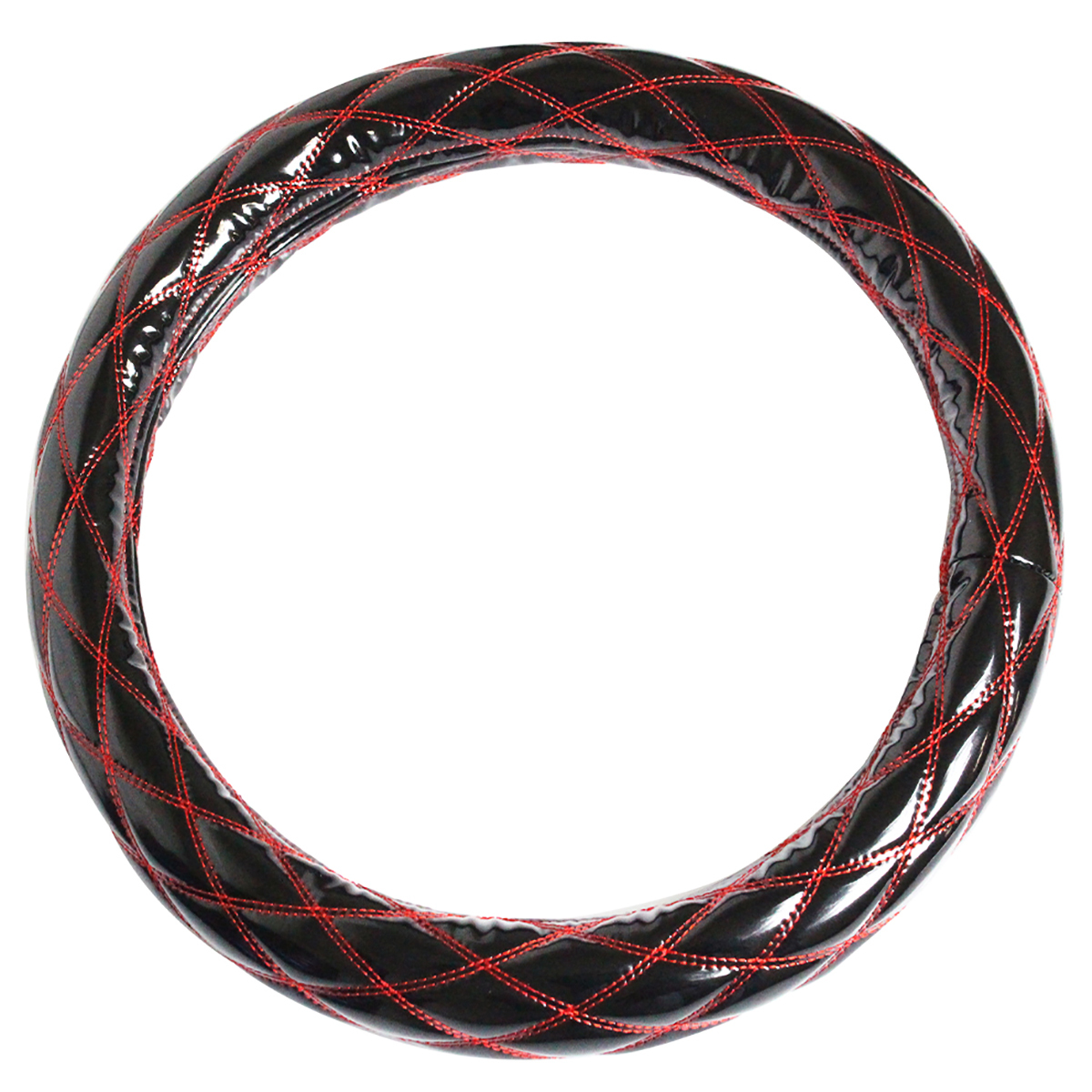 極太 太巻き エナメル ダブルステッチ ダイヤカット トラック ハンドルカバー 艶ブラック×レッド XLサイズ いすゞ 大型 NEW ギガ拍卖