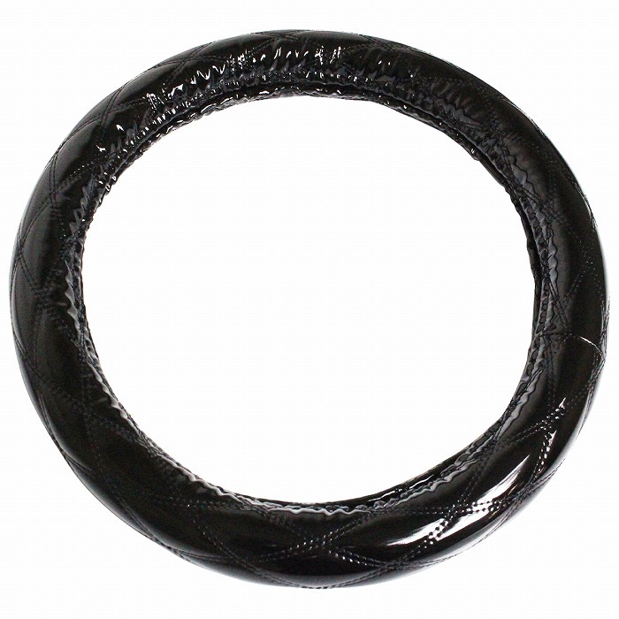 極太 太巻き エナメル ダブルステッチ ダイヤカット トラック ハンドルカバー 艶ブラック×ブラック Sサイズ マツダ 1.5t タイタンダッシュ拍卖