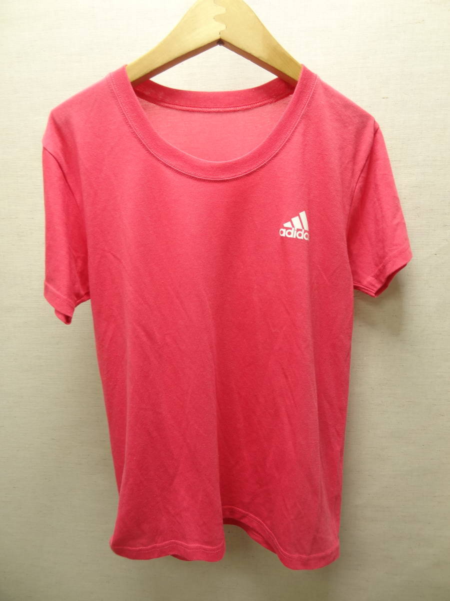 全国送料無料 アディダス adidas グンゼ製 レディース ポリエステル80% 綿20%素材 半袖 ピンク色Tシャツ 150拍卖