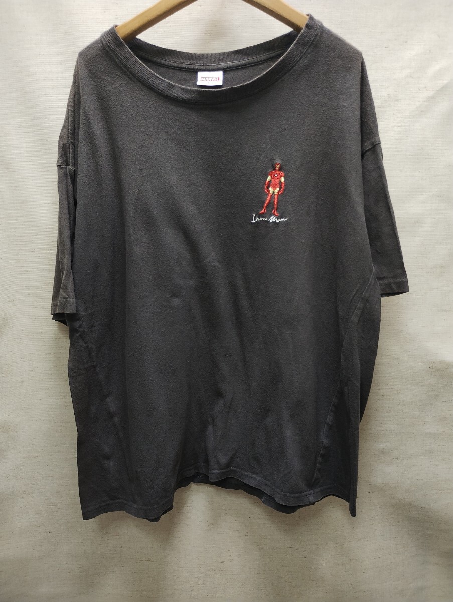 全国送料無料 マーベル MARVEL 胸アイアンマン 刺繍入りレディース チャコールグレー色 半袖 Tシャツ Lサイズ 拍卖