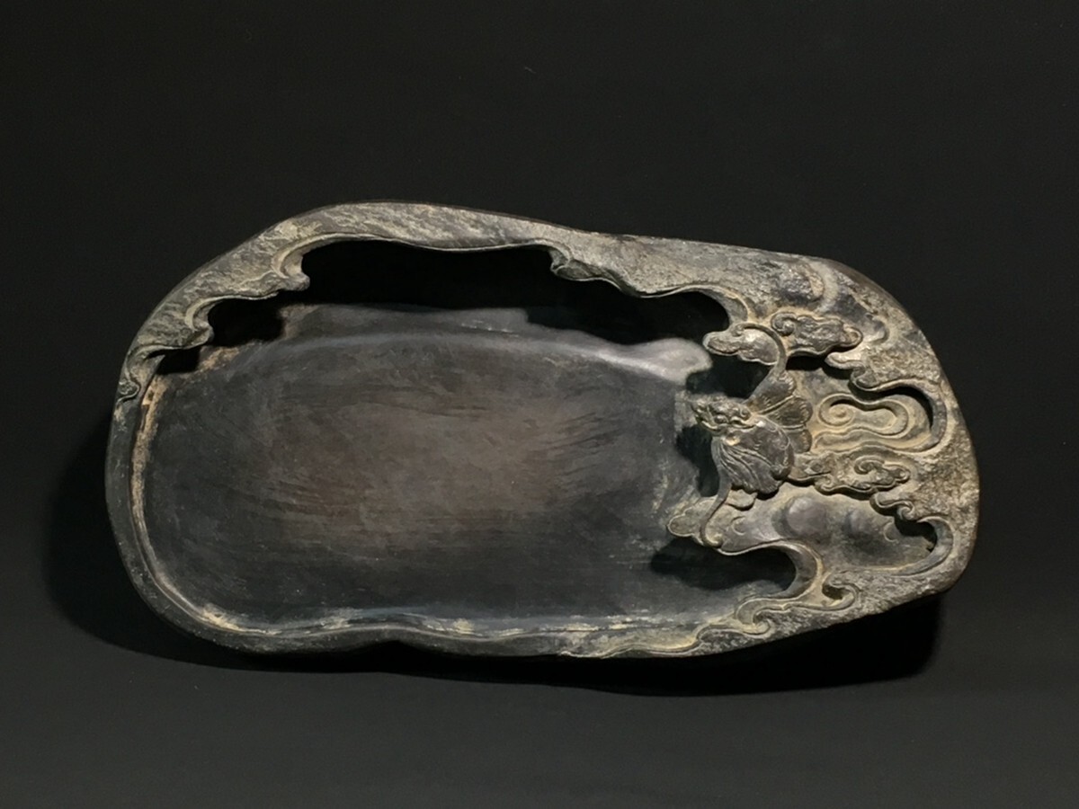 「古端石硯 福満乾坤文房端渓硯 魚山銘 清時代」手彫り 文房四宝 書道具 中国古美術 旧蔵出拍卖