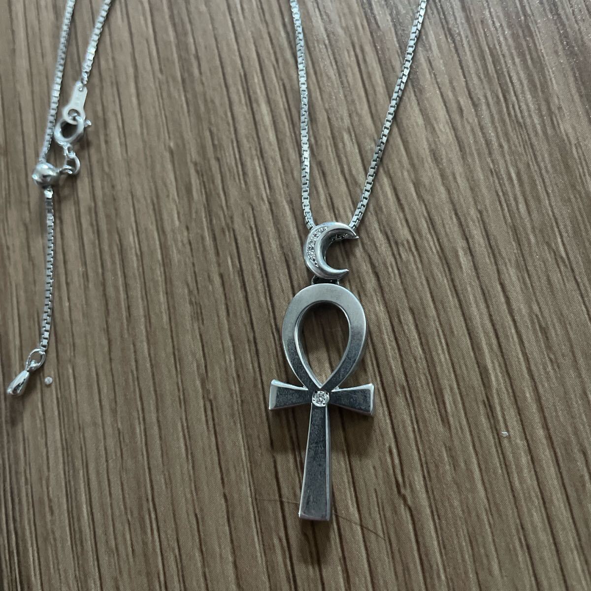 エジプト アンク ロザリオ 925 ネックレス ダイヤ 0.02ct ×2 シルバー アンティーク silver 希少品拍卖