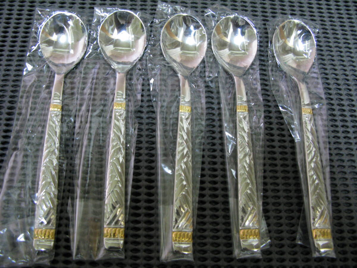 金彩 スプーン 5本◆18-10ステンレス未使用保管品拍卖