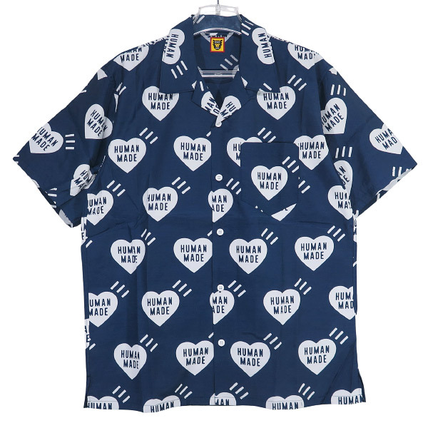 HUMAN MADE ヒューマン メイド HEART ALOHA SHIRT HM25SH016 ハート アロハ ショートスリーブ シャツ ネイビー 半袖 サイズL Junek拍卖