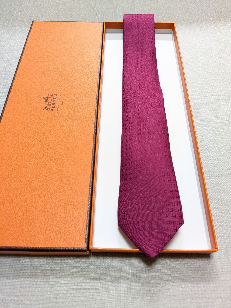 ■未使用!エルメス H柄 ファソネ ネクタイ ワインレッド 7cm幅拍卖