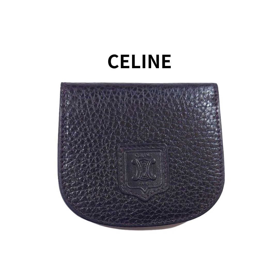 【ほぼ未使用】極美品 ヴィンテージ CELINE セリーヌ コインケース 小銭入れ ブラゾン マカダム レザー 黒 オールドセリーヌ拍卖