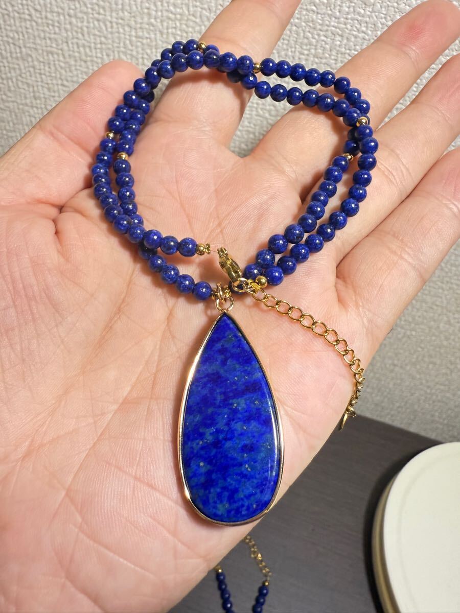 新品 天然石ラピスラズリ天然石 4mm珠 内径40cmパワーストーン ブレスレット ネックレス ペンダント付き 送料無料拍卖